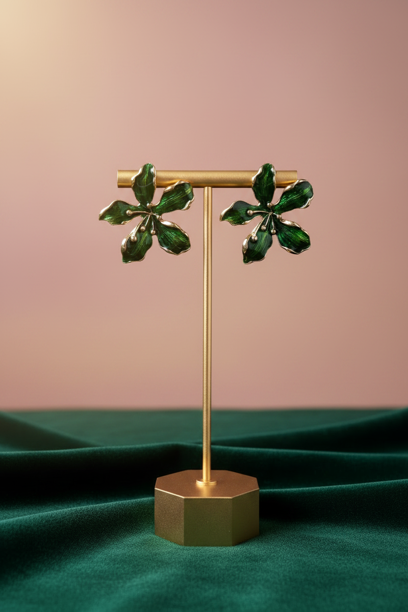 Emerald Green Bloom Studs