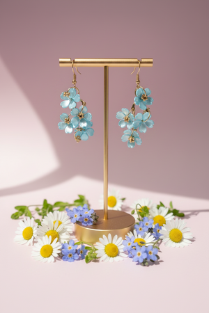 Elegant Blossom Cascade earrings by Azvera Studio featuring delicate floral design with silver and gemstone accents.