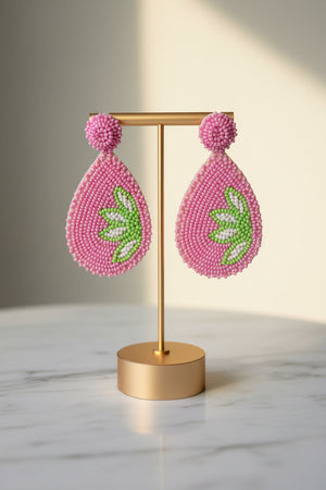 Azvera Studio Bloom beaded earrings featuring colorful beads and intricate jewelry craftsmanship.