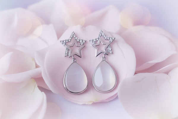 Azvera Studio Stella Star Drop Earrings featuring sparkling star-shaped pendants and delicate hooks for elegant wear.